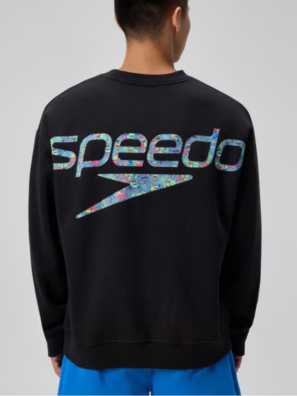 Speedo Graphic Sweatshirt Black – Men’s XS (Fits Women’s S) Retro Logo